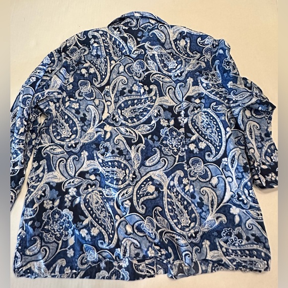 Lauren Ralph Lauren Button Down Blue Floral Paisley 3 Quarter Sleeve 2X - Picture 2 of 7